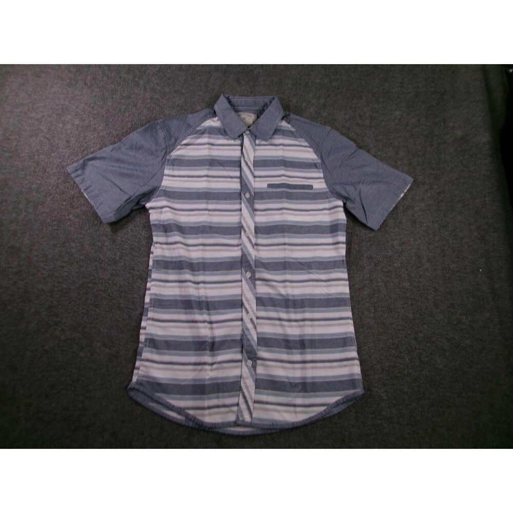 Native Code Shirt Men Medium Gray Striped Chambray Work Outdoor Causal Button